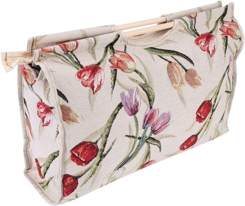 Pissente Wooden Wooden Handle Metting Bag Bag Organizer Storage Storage Storage storage storage storage storage ، with zipper ، for shicing elege tools ، yarn 16.5 × 11.8x4.3inch (زهرة حمراء) in Saudi Arabia