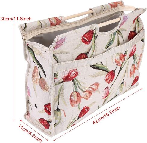 Pissente Wooden Wooden Handle Metting Bag Bag Organizer Storage Storage Storage storage storage storage storage ، with zipper ، for shicing elege tools ، yarn 16.5 × 11.8x4.3inch (زهرة حمراء) in Saudi Arabia