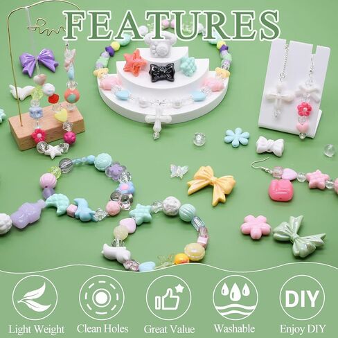 Cute Acrylic Beads for Bracelets, Aesthetic Assorted Beads for Jewelry Making, Star Flower Heart Bracelet Charms, Kawaii Random Style for DIY Necklace Keychain Earrings Phone Charms Decoration in Saudi Arabia