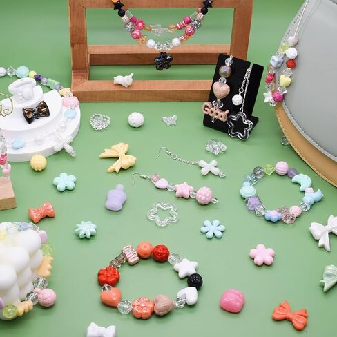 Cute Acrylic Beads for Bracelets, Aesthetic Assorted Beads for Jewelry Making, Star Flower Heart Bracelet Charms, Kawaii Random Style for DIY Necklace Keychain Earrings Phone Charms Decoration in Saudi Arabia
