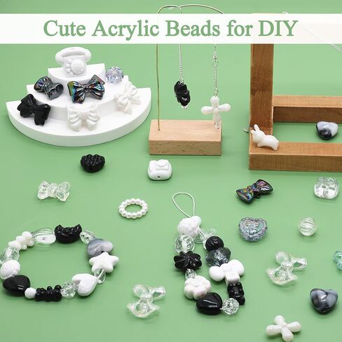 Cute Acrylic Beads for Bracelets, Aesthetic Assorted Beads for Jewelry Making, Star Flower Heart Bracelet Charms, Kawaii Random Style for DIY Necklace Keychain Earrings Phone Charms Decoration in Saudi Arabia