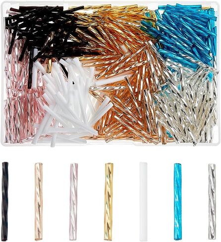 Superfindings 420pc 7 Color Glass Twisted Bugle Beads - Electroplate Epaque Tube Beads 2526x2.5mm ، الزجاج التشيكي لصنع المجوهرات DIY ، ثقب 1 مم in Saudi Arabia