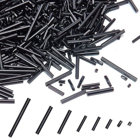 1176Pcs 6 Sizes Glass Tube Beads Black Bugle Seed Beads Mixed Size Tube Seed Craft Bead Assortment Bead for DIY Decoration Carfts Hole: 0.5-1mm in Saudi Arabia