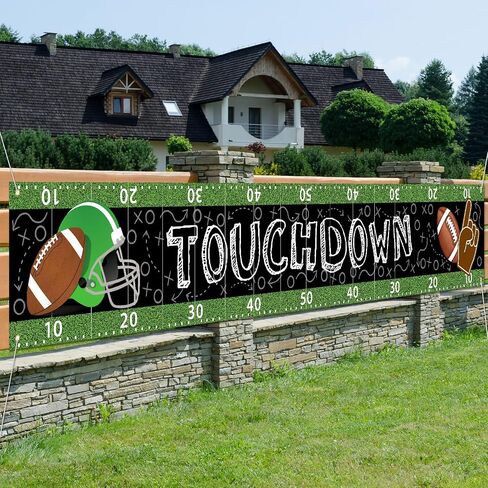 Oudain Large Football Party Decorations Football Birthday Banner Touchdown Banner Game Day Sports Fan Supplies with 1 Long Ribbon Football Backdrop Hanging Decorations in Saudi Arabia