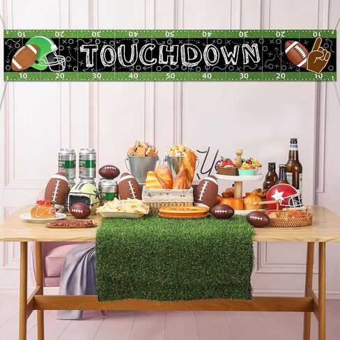 Oudain Large Football Party Decorations Football Birthday Banner Touchdown Banner Game Day Sports Fan Supplies with 1 Long Ribbon Football Backdrop Hanging Decorations in Saudi Arabia
