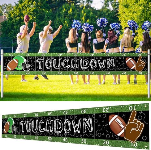 Oudain Large Football Party Decorations Football Birthday Banner Touchdown Banner Game Day Sports Fan Supplies with 1 Long Ribbon Football Backdrop Hanging Decorations in Saudi Arabia