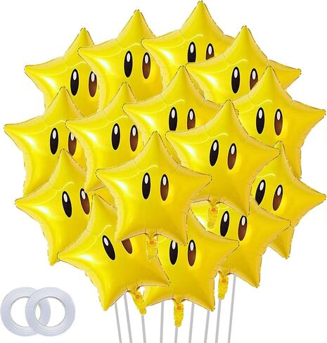 12pcs Star Foil Balloons Super Gold Coin Balloons Yellow Star Pallons لألعاب الفيديو ذات طابع عيد ميلاد ديكورات للحفلات للأولاد in Kuwait