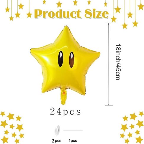 12pcs Star Foil Balloons Super Gold Coin Balloons Yellow Star Pallons لألعاب الفيديو ذات طابع عيد ميلاد ديكورات للحفلات للأولاد in Kuwait
