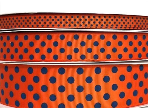 3yds Orange w/Navy Blue Polka Dots 3/8" or 7/8" or 1.5" Grosgrain Ribbon (7/8") in Saudi Arabia