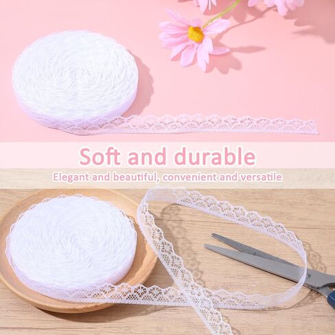 60 Yards White Lace Ribbon Roll Vintage Crochet Cotton Lace for Wedding Decorations DIY Crafts Scrapbooking Sewing Projects Gift Wrapping Christmas Ornaments Handmade Cards Floral Arrangement in Saudi Arabia