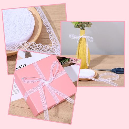 60 Yards White Lace Ribbon Roll Vintage Crochet Cotton Lace for Wedding Decorations DIY Crafts Scrapbooking Sewing Projects Gift Wrapping Christmas Ornaments Handmade Cards Floral Arrangement in Saudi Arabia