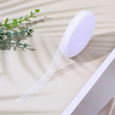 60 Yards White Lace Ribbon Roll Vintage Crochet Cotton Lace for Wedding Decorations DIY Crafts Scrapbooking Sewing Projects Gift Wrapping Christmas Ornaments Handmade Cards Floral Arrangement in Saudi Arabia