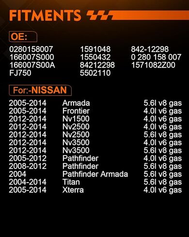 حاقن الوقود 0280158007 مناسب لـ: -Nissan Armada 2005-2014 5.6L، Frontier 2006-2014 4.0L، Pathfinder 2005-2010 4.0L 5.6L، Titan 2004-2012 5.6L، Xterra 2005-2014 4.0L، FJ750 (مجموعة من 8 ) in Kuwait