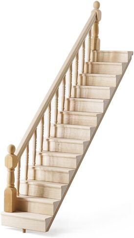 درج Dollhouse Dollhouse مع حديدي مصغرة: 1/12 SCALE STAIRS مع الدرابزين اليسرى للحديقة الخيالية - الأثاث الخشبي المصغر غير المكتمل DIY ، التجميع مطلوب in Kuwait