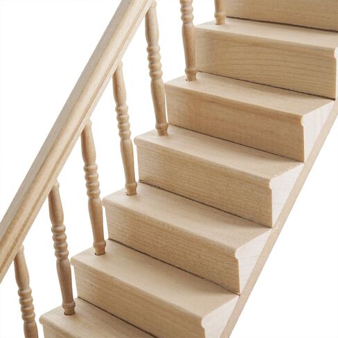 درج Dollhouse Dollhouse مع حديدي مصغرة: 1/12 SCALE STAIRS مع الدرابزين اليسرى للحديقة الخيالية - الأثاث الخشبي المصغر غير المكتمل DIY ، التجميع مطلوب in Kuwait