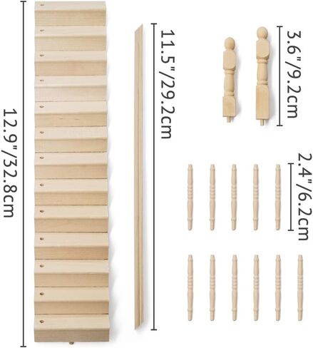درج Dollhouse Dollhouse مع حديدي مصغرة: 1/12 SCALE STAIRS مع الدرابزين اليسرى للحديقة الخيالية - الأثاث الخشبي المصغر غير المكتمل DIY ، التجميع مطلوب in Kuwait