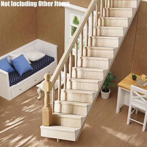 درج Dollhouse Dollhouse مع حديدي مصغرة: 1/12 SCALE STAIRS مع الدرابزين اليسرى للحديقة الخيالية - الأثاث الخشبي المصغر غير المكتمل DIY ، التجميع مطلوب in Kuwait