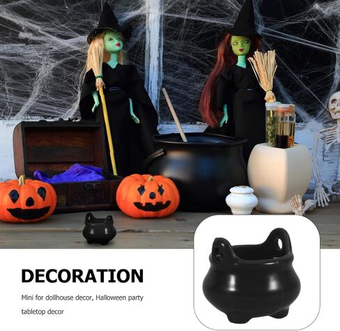 DECHOUS 20Pcs Mini Cauldron Halloween Dollhouse Miniature Witch Cauldron Set 1 12 Scale Doll House Decorations for Halloween Micro Landscape Party Decoration, Black in Saudi Arabia