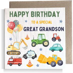 Second Ave Digger Great Grandson Children's Kids Baby Tractor Car Square Card For Boy Birthday in Saudi Arabia