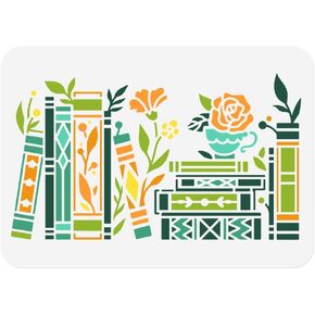 2pcs Book and Stationery Wall Stencil for Painting, 11.8"x11.8" Open Book Reusable Stencil for Wood Burning, Book Pen Paint Template DIY Craft Art Stencil on Wood Fabric Canvas Journal in Kuwait