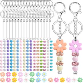 204 Pcs Beadable Keychain Making Kit, Including 24 Pcs Beadable Keychains Bars Blanks, Sunflower Silicone Beads, 60 Spacer Beads, 100 Acrylic Bead for DIY Crafts Jewelry Making Gift (Pink) in Kuwait