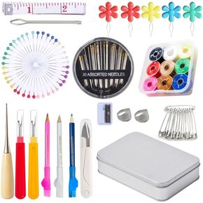 JANERAIN Sewing Tool Set Includes 2 Large Seam Ripper Sets, a Pair of Small Sewing Scissors, a Soft Measuring Tape, an awl, a Thimble, and 30 Needles, 9 Colors of Thread, a Tailor's Pen, and pins. in Saudi Arabia