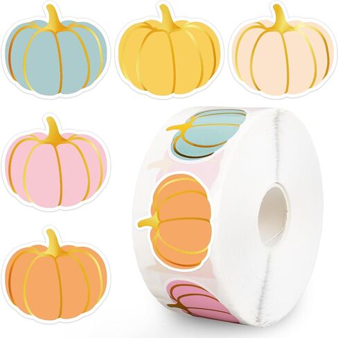 1000Pcs Fall Stickers Gold Foil Pastel Pumpkin Adhesive Paper Decals for Autumn Harvest Thanksgiving Party DIY Crafts Envelope Scrapbook Supplies in Saudi Arabia