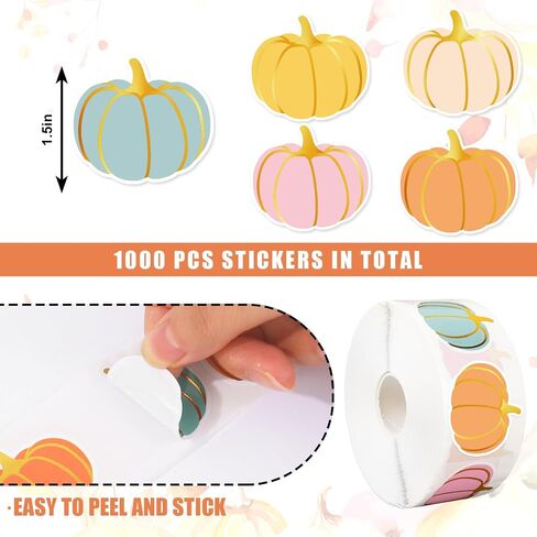 1000Pcs Fall Stickers Gold Foil Pastel Pumpkin Adhesive Paper Decals for Autumn Harvest Thanksgiving Party DIY Crafts Envelope Scrapbook Supplies in Saudi Arabia