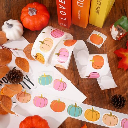 1000Pcs Fall Stickers Gold Foil Pastel Pumpkin Adhesive Paper Decals for Autumn Harvest Thanksgiving Party DIY Crafts Envelope Scrapbook Supplies in Saudi Arabia