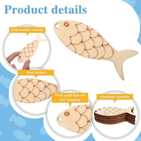 40 Pcs Wooden Fish Cutouts, Unfinished Blank Wooden Signs Wood Hanging Ornaments Fish Shaped Wood Cut Out with Holes with Rope for Crafts Home Party Decoration in Saudi Arabia