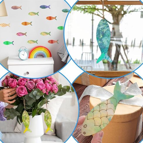 40 Pcs Wooden Fish Cutouts, Unfinished Blank Wooden Signs Wood Hanging Ornaments Fish Shaped Wood Cut Out with Holes with Rope for Crafts Home Party Decoration in Saudi Arabia
