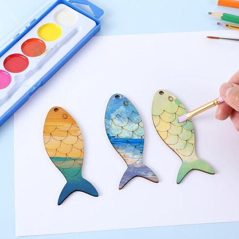 40 Pcs Wooden Fish Cutouts, Unfinished Blank Wooden Signs Wood Hanging Ornaments Fish Shaped Wood Cut Out with Holes with Rope for Crafts Home Party Decoration in Saudi Arabia