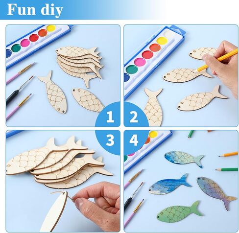 40 Pcs Wooden Fish Cutouts, Unfinished Blank Wooden Signs Wood Hanging Ornaments Fish Shaped Wood Cut Out with Holes with Rope for Crafts Home Party Decoration in Saudi Arabia