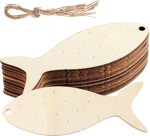40 Pcs Wooden Fish Cutouts, Unfinished Blank Wooden Signs Wood Hanging Ornaments Fish Shaped Wood Cut Out with Holes with Rope for Crafts Home Party Decoration in Saudi Arabia