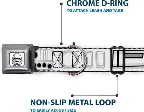 Star Wars Pet Collar, Dog Collar Metal Seatbelt Buckle, Star Wars Stormtroopers Utility Belt Bounding White Grays, 20 to 31 Inches 1.5 Inch Wide in Saudi Arabia
