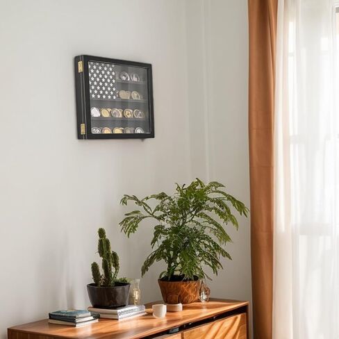 SwallowLiving Wall Mounted Challenge Coin Display Stand with Acrylic Glass, Wooden Black Military Coin Holder Rack in Kuwait