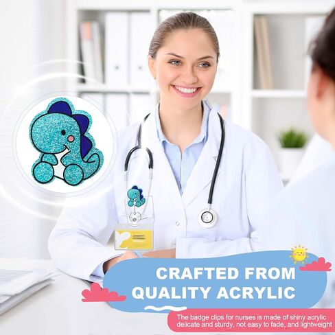 بكرات شارة الديناصورات المكونة من 3 عبوات مع مقطع التمساح ، حامل الهوية القابل للسحب للممرضات والأطباء والمعلمين - إكسسوارات التمريض الاكريليك اللطيفة (الديناصورات الأنيقة) in Saudi Arabia