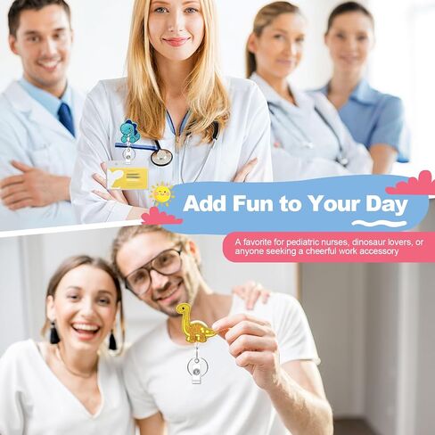 بكرات شارة الديناصورات المكونة من 3 عبوات مع مقطع التمساح ، حامل الهوية القابل للسحب للممرضات والأطباء والمعلمين - إكسسوارات التمريض الاكريليك اللطيفة (الديناصورات الأنيقة) in Saudi Arabia