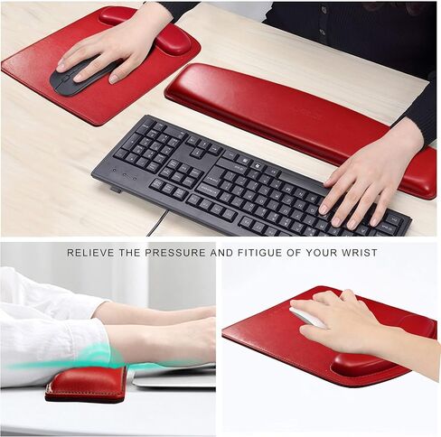 PU Leather Mouse Pads Wrist Rest Support and Keyboard Wrist Rest Pad Set for Laptop Computer Mac,Ergonomic Memory Foam,Non-Slip Base Mouse pad,Easy Typing and Relieve Wrist Pain(Red) in Saudi Arabia