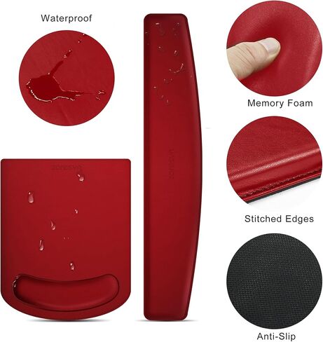 PU Leather Mouse Pads Wrist Rest Support and Keyboard Wrist Rest Pad Set for Laptop Computer Mac,Ergonomic Memory Foam,Non-Slip Base Mouse pad,Easy Typing and Relieve Wrist Pain(Red) in Saudi Arabia