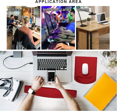 PU Leather Mouse Pads Wrist Rest Support and Keyboard Wrist Rest Pad Set for Laptop Computer Mac,Ergonomic Memory Foam,Non-Slip Base Mouse pad,Easy Typing and Relieve Wrist Pain(Red) in Saudi Arabia