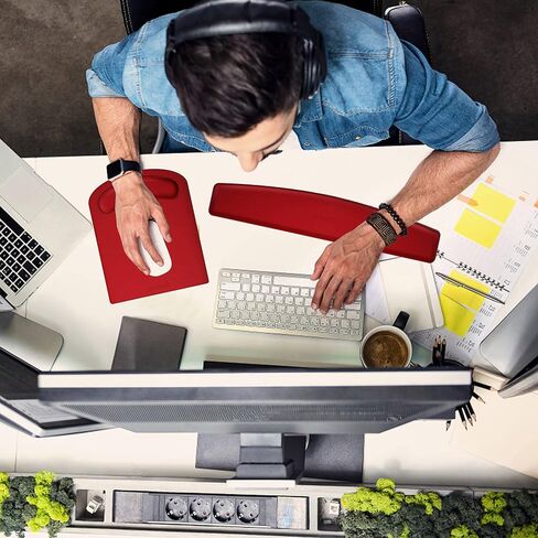 PU Leather Mouse Pads Wrist Rest Support and Keyboard Wrist Rest Pad Set for Laptop Computer Mac,Ergonomic Memory Foam,Non-Slip Base Mouse pad,Easy Typing and Relieve Wrist Pain(Red) in Saudi Arabia
