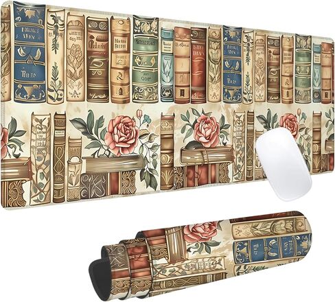 Vintage Book Gaming Mouse Pad, Office Desk Mat, Anti-Slip Rubber Base Cool Aesthetic Mouse Pads for Computer Laptop Keyboard School Home Desktop Gamer Home Accessories Decor 31.5" x 11.8" in Saudi Arabia