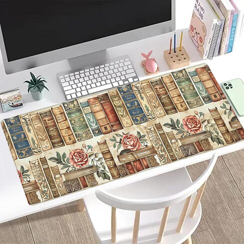 Vintage Book Gaming Mouse Pad, Office Desk Mat, Anti-Slip Rubber Base Cool Aesthetic Mouse Pads for Computer Laptop Keyboard School Home Desktop Gamer Home Accessories Decor 31.5" x 11.8" in Saudi Arabia