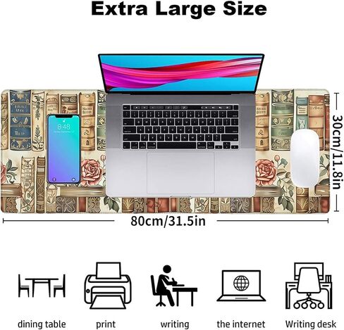 Vintage Book Gaming Mouse Pad, Office Desk Mat, Anti-Slip Rubber Base Cool Aesthetic Mouse Pads for Computer Laptop Keyboard School Home Desktop Gamer Home Accessories Decor 31.5" x 11.8" in Saudi Arabia