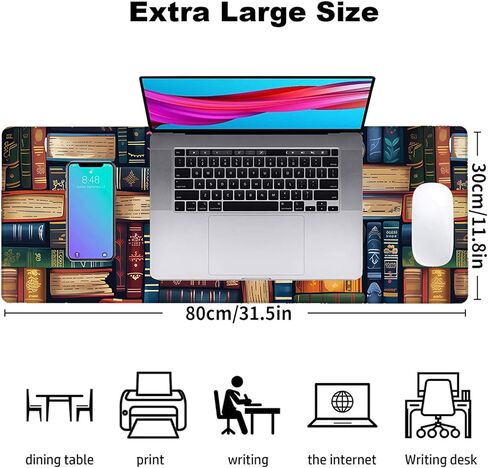 Book Book Gaming Mouse Pad ، Office Desk Mat ، Base Rubber Base المضاد للانزلاق بارد منصات الماوس الجمالية لجهاز الكمبيوتر المحمول للمفاتيح School Home Desktop Gamer Decorities 31.5 "× 11.8" in Kuwait