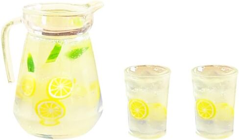 3 Pcs Miniature Dollhouse Lemonade Pitcher Jug Mini Lemonade Cups Doll House Beverage Glasses Cute Resin Fruit Tea Tiny Fairy Garden Accessories for Diorama in Saudi Arabia