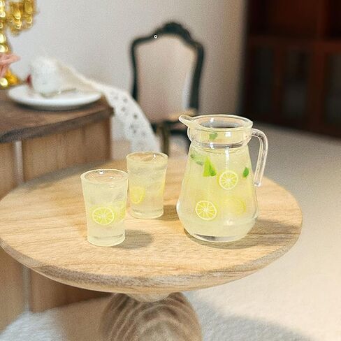 3 Pcs Miniature Dollhouse Lemonade Pitcher Jug Mini Lemonade Cups Doll House Beverage Glasses Cute Resin Fruit Tea Tiny Fairy Garden Accessories for Diorama in Saudi Arabia