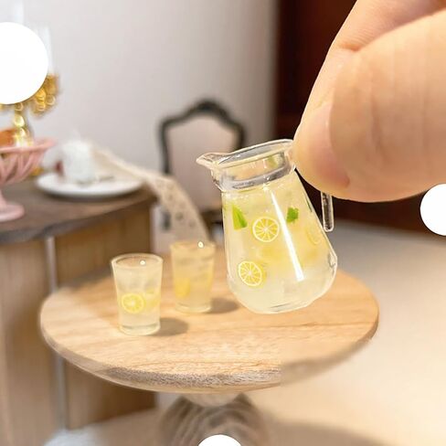 3 Pcs Miniature Dollhouse Lemonade Pitcher Jug Mini Lemonade Cups Doll House Beverage Glasses Cute Resin Fruit Tea Tiny Fairy Garden Accessories for Diorama in Saudi Arabia