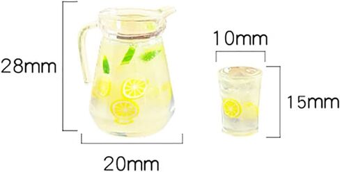 3 Pcs Miniature Dollhouse Lemonade Pitcher Jug Mini Lemonade Cups Doll House Beverage Glasses Cute Resin Fruit Tea Tiny Fairy Garden Accessories for Diorama in Saudi Arabia